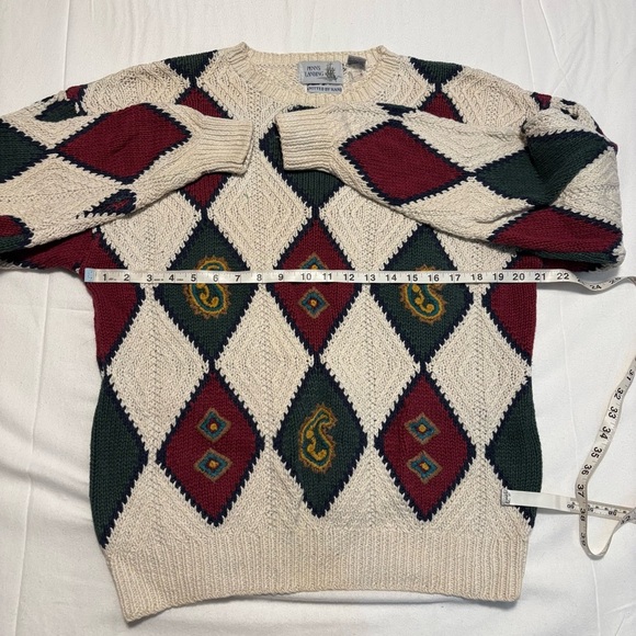 Vintage Penn's Landing Knit Sweater Mens Large Diamond Argyle Pattern Red Green - Picture 5 of 8
